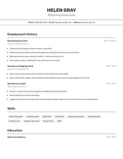 Receiving Associate Resume
