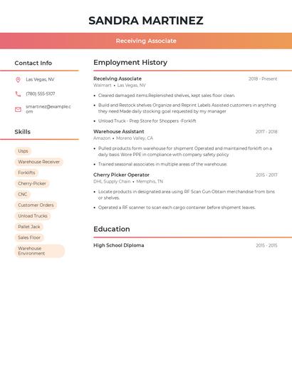 Receiving Associate Resume