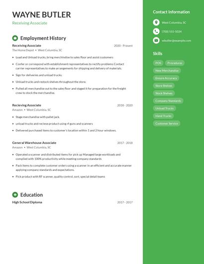 Receiving Associate Resume