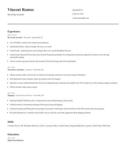 Receiving Associate Resume