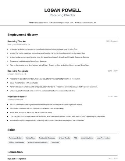Receiving Checker Resume