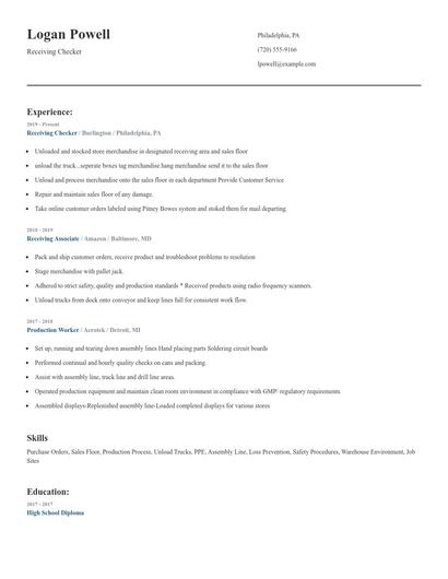 Receiving Checker Resume