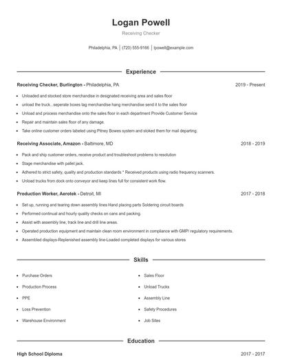 Receiving Checker Resume