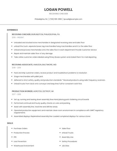 Receiving Checker Resume