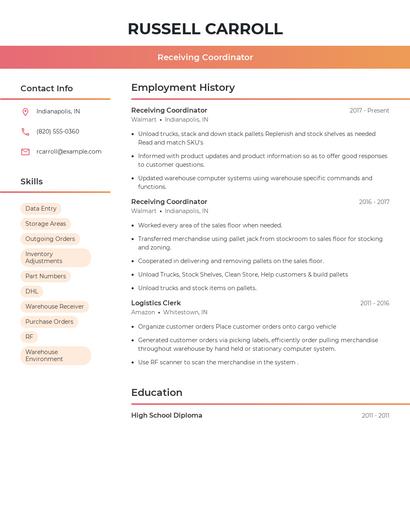 Receiving Coordinator Resume