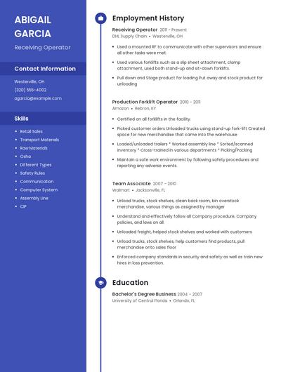 Receiving Operator Resume