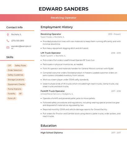 Receiving Operator Resume