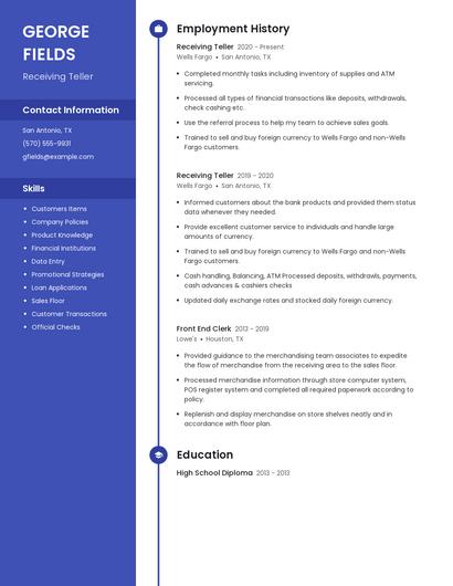 Receiving Teller Resume