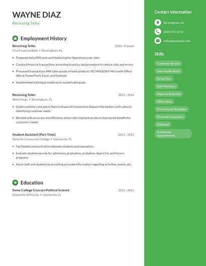Receiving Teller Resume