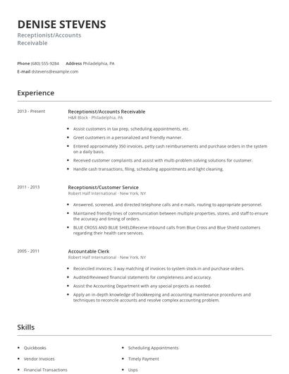 Receptionist/Accounts Receivable Resume