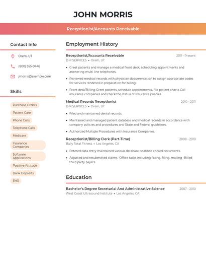 Receptionist/Accounts Receivable Resume