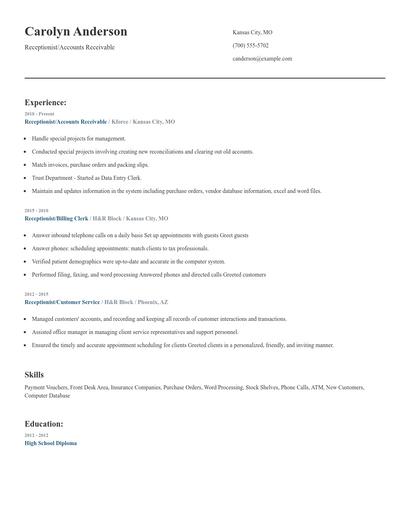 Receptionist/Accounts Receivable Resume