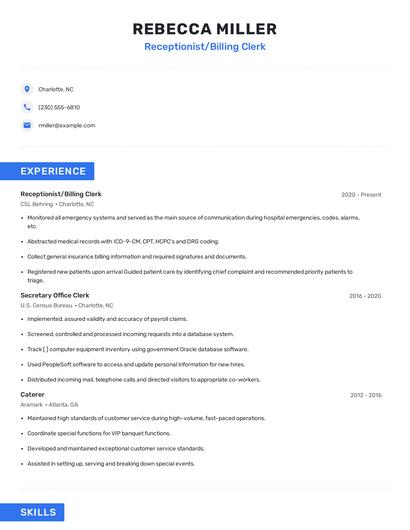 Receptionist/Billing Clerk Resume