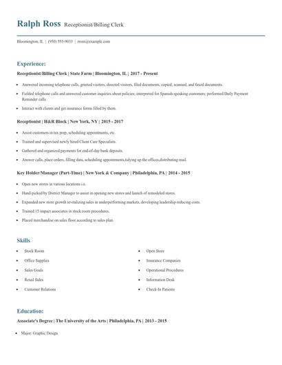 Receptionist/Billing Clerk Resume