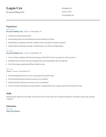 Receptionist/Billing Clerk Resume