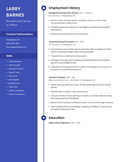 Receptionist/Security Officer Resume