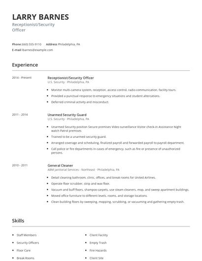 Receptionist/Security Officer Resume