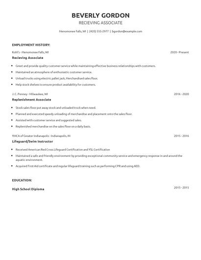 Recieving Associate Resume