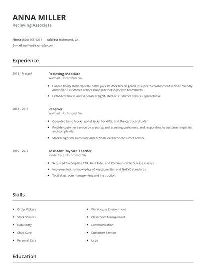 Recieving Associate Resume