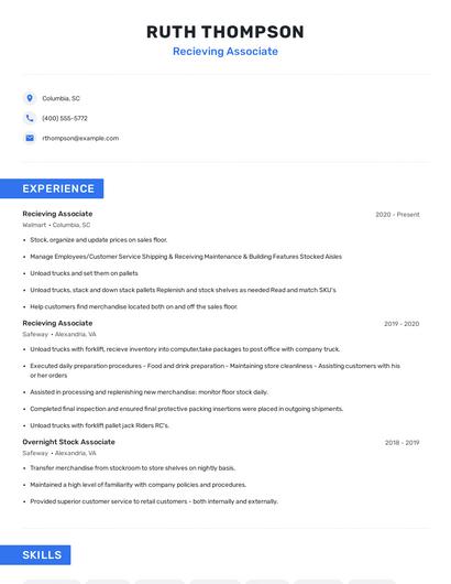 Recieving Associate Resume