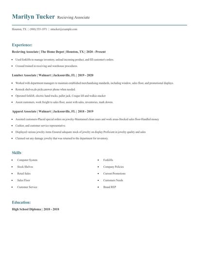 Recieving Associate Resume