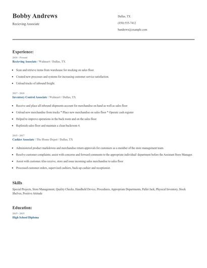 Recieving Associate Resume