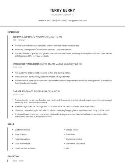 Recieving Associate Resume