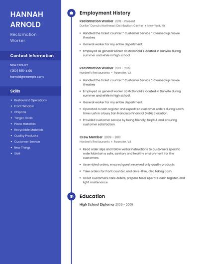 Reclamation Worker Resume