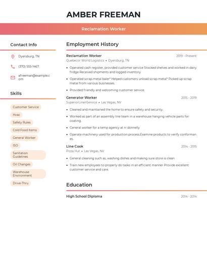 Reclamation Worker Resume