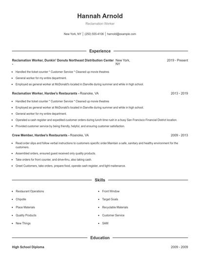 Reclamation Worker Resume