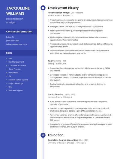 Reconciliation Analyst Resume