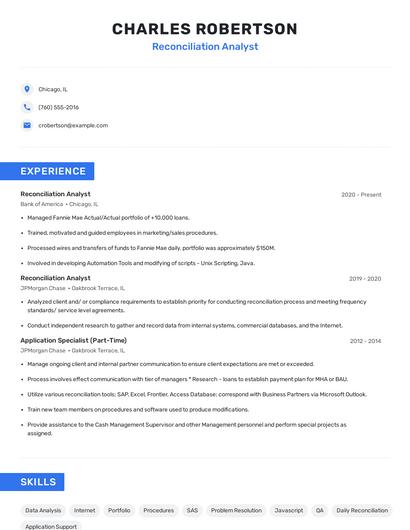 Reconciliation Analyst Resume