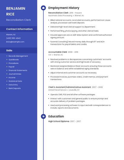 Reconciliation Clerk Resume