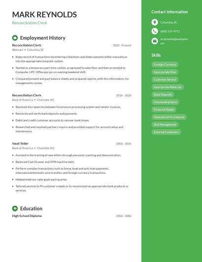Reconciliation Clerk Resume