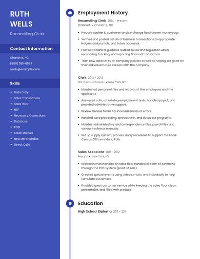 Reconciling Clerk Resume