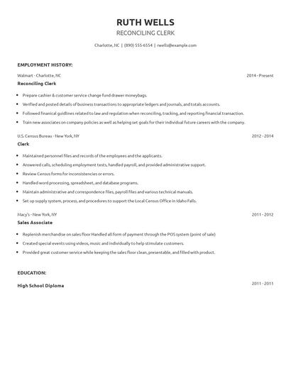 Reconciling Clerk Resume