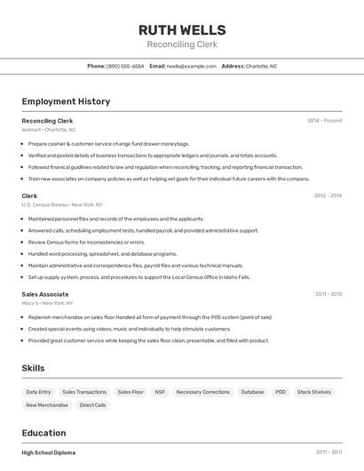 Reconciling Clerk Resume