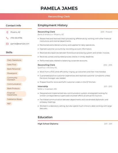 Reconciling Clerk Resume