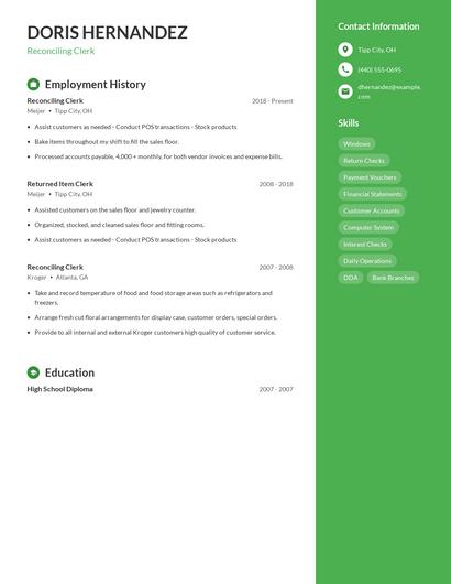 Reconciling Clerk Resume