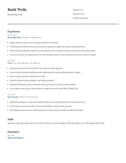 Reconciling Clerk Resume