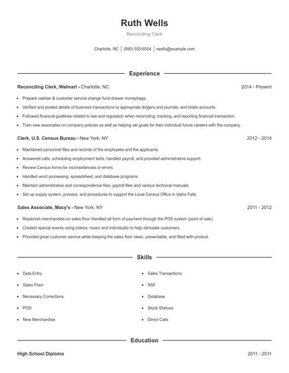 Reconciling Clerk Resume