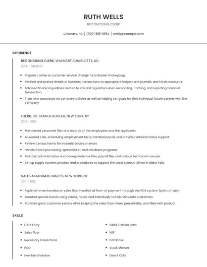 Reconciling Clerk Resume