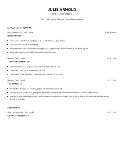 Reconditioner Resume