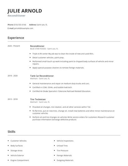 Reconditioner Resume