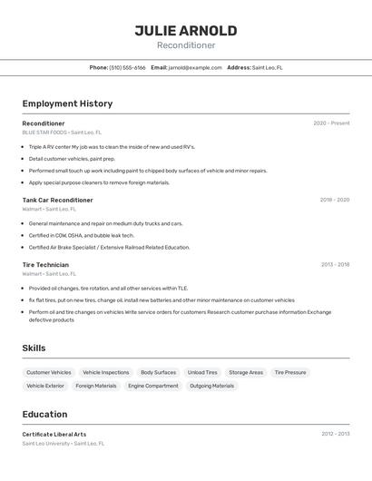 Reconditioner Resume