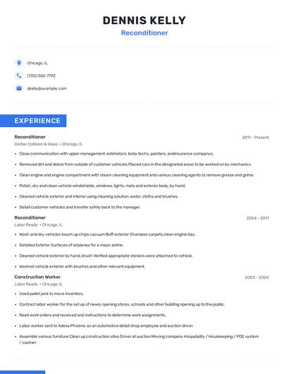 Reconditioner Resume