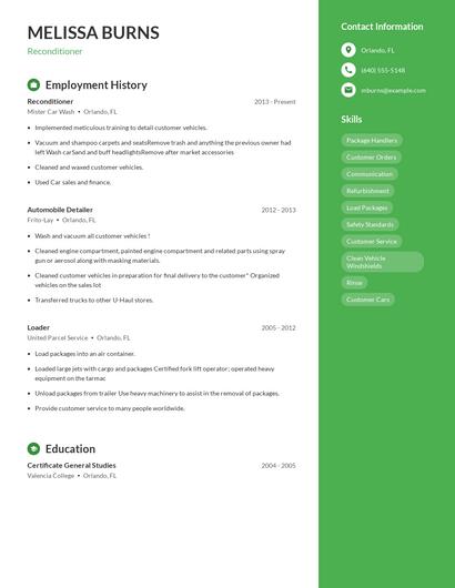 Reconditioner Resume