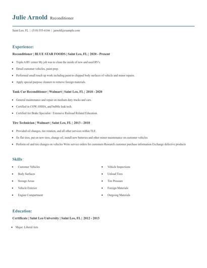 Reconditioner Resume