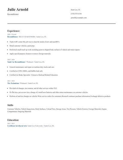 Reconditioner Resume