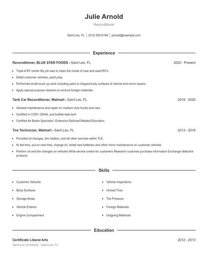 Reconditioner Resume